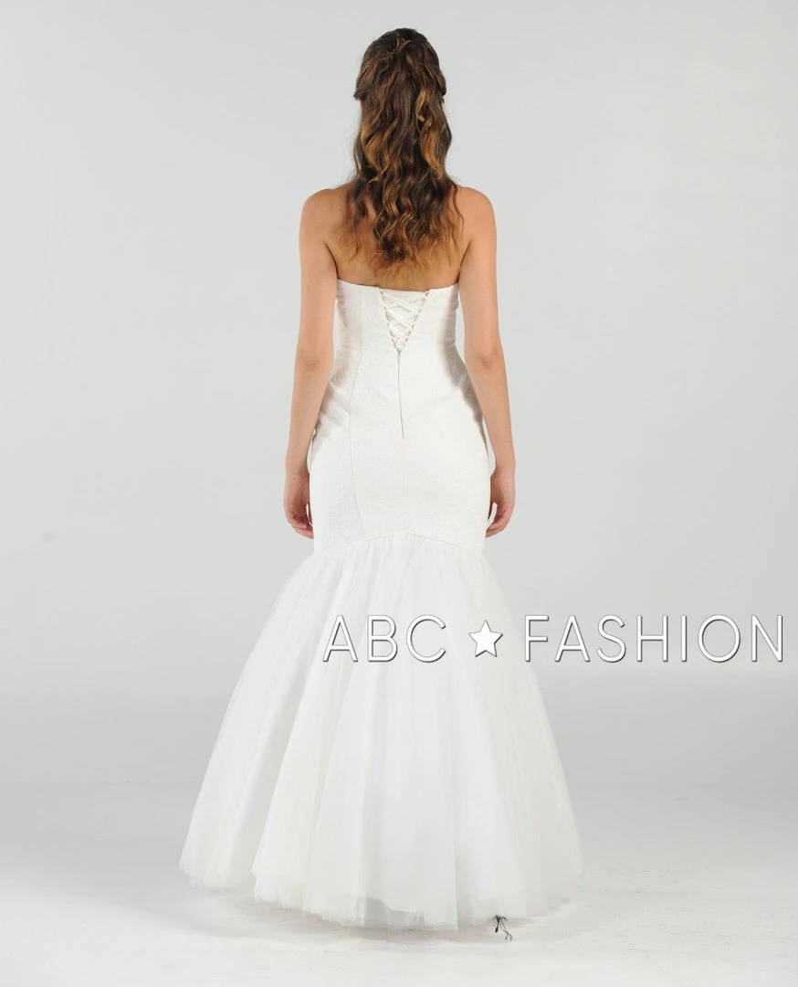 White Strapless Mermaid Dress With Corset Back By Poly USA 8278 5 White Strapless Mermaid Dress With Corset Back By Poly USA 8278