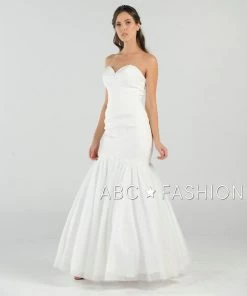 White Strapless Mermaid Dress With Corset Back By Poly USA 8278