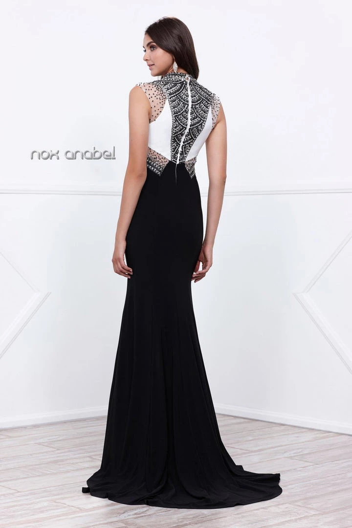 White/Black Sleeveless Beaded Illusion Dress By Nox Anabel 8364 Prom 4 White/Black Sleeveless Beaded Illusion Dress By Nox Anabel 8364 Prom