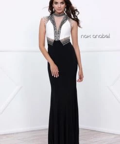 White/Black Sleeveless Beaded Illusion Dress By Nox Anabel 8364 Prom 10 White/Black Sleeveless Beaded Illusion Dress By Nox Anabel 8364 Prom