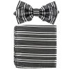 Vesuvio Napoli Men White/Black Striped Bow Tie With Pocket Square (Pointed Tip)
