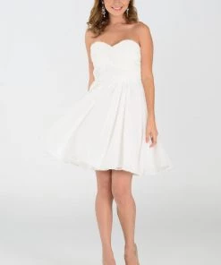 Yellow Ruched Short Strapless Sweetheart Dress By Poly USA Prom